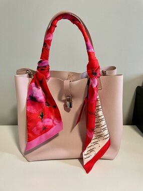 Carolina Herrera Blush Tote with Red Floral Scarf